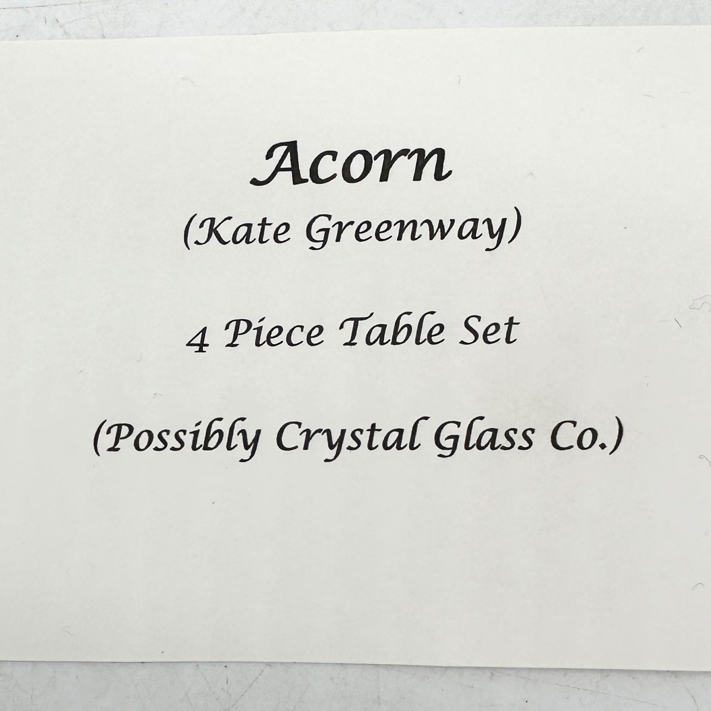 Acorn Kate Greenaway 4 Pc Childs Glass Tableware Set Possibly Crystal Glass Co.