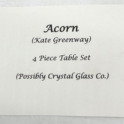 Acorn Kate Greenaway 4 Pc Childs Glass Tableware Set Possibly Crystal Glass Co.