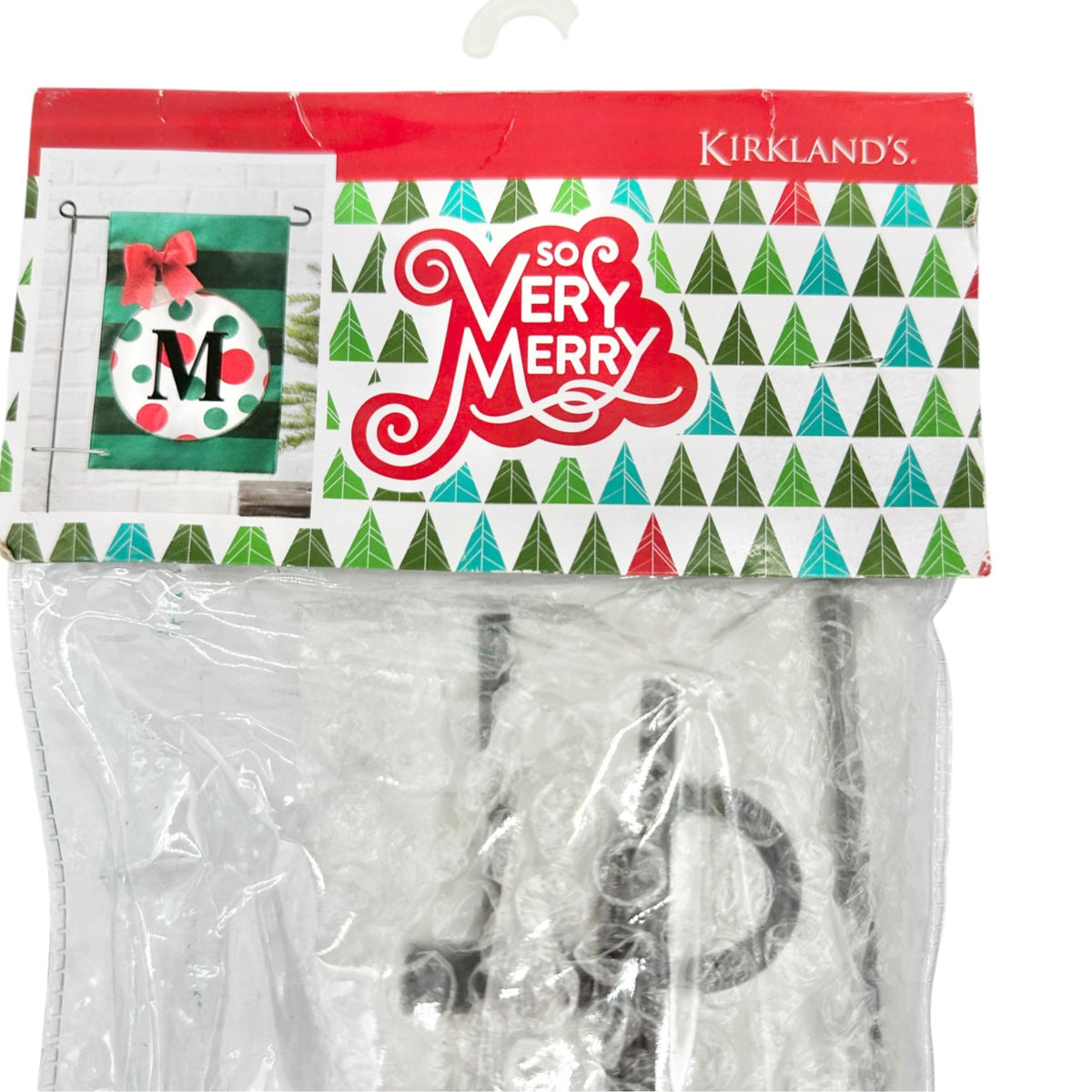 Kirklands Christmas Ornament Outdoor Flag With Stand So Very Merry Design 12x18