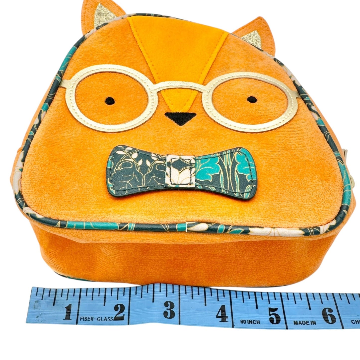 Bath & Body Works Orange Fox-Shaped Cosmetic Bag 6x6x2.5 Poly With Vinyl Trim