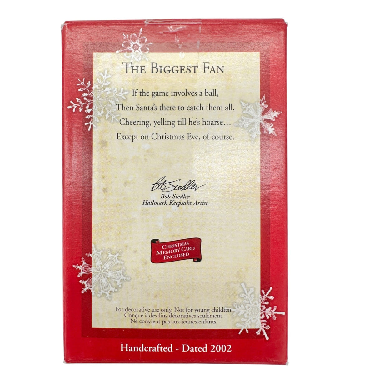 Hallmark Keepsake Ornament The Biggest Fan Santa 2002 Sports Christmas Decor 4"H