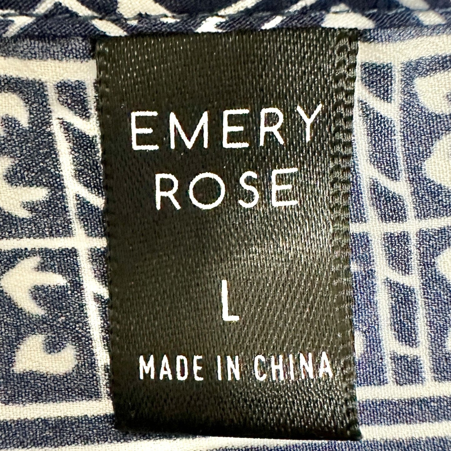 Emery Rose Dress Womens L Bohemian Navy and White Floral Print Long Sleeve