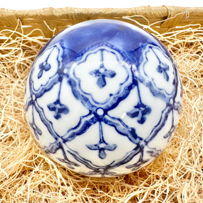 Set Of 6 Blue and White Porcelain Decorative Orbs and Egg Floral Design NO BOX