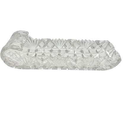 Vintage Cut Glass Rectangular Serving Tray 8 x 3 Diamond Pattern Rolled Edges