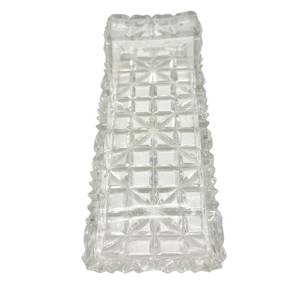 Vintage Cut Glass Rectangular Serving Tray 8 x 3 Diamond Pattern Rolled Edges