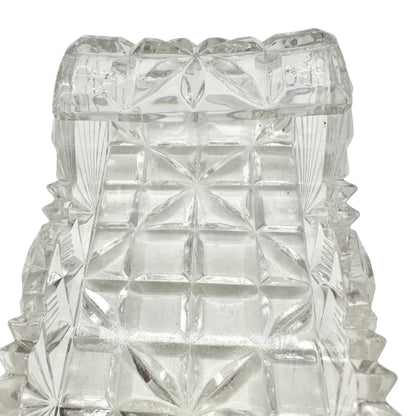Vintage Cut Glass Rectangular Serving Tray 8 x 3 Diamond Pattern Rolled Edges