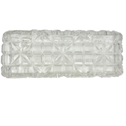Vintage Cut Glass Rectangular Serving Tray 8 x 3 Diamond Pattern Rolled Edges