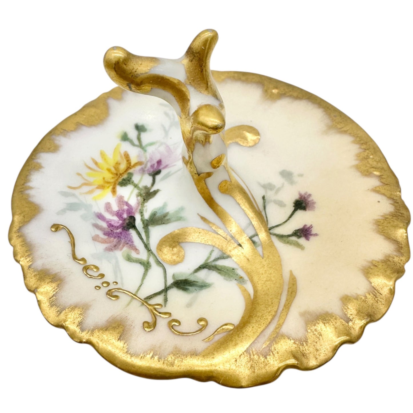 19th Century CFH GDM France Porcelain 7 pc Dresser Set Hand-Painted Floral+Gold