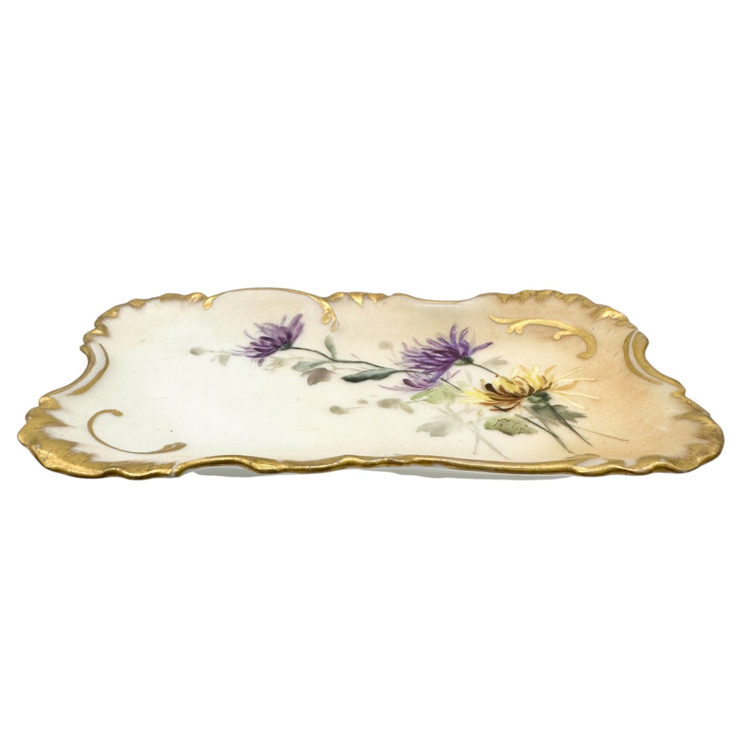 19th Century CFH GDM France Porcelain 7 pc Dresser Set Hand-Painted Floral+Gold