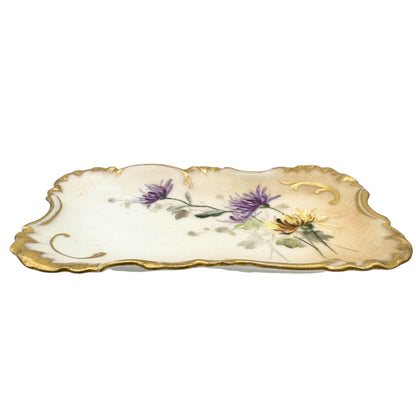 19th Century CFH GDM France Porcelain 7 pc Dresser Set Hand-Painted Floral+Gold