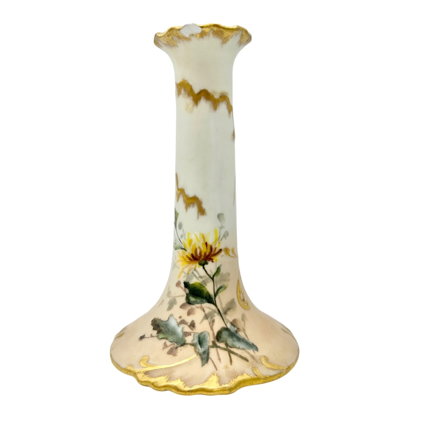 19th Century CFH GDM France Porcelain 7 pc Dresser Set Hand-Painted Floral+Gold