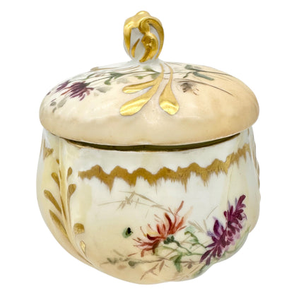 19th Century CFH GDM France Porcelain 7 pc Dresser Set Hand-Painted Floral+Gold