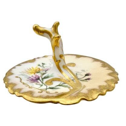 19th Century CFH GDM France Porcelain 7 pc Dresser Set Hand-Painted Floral+Gold