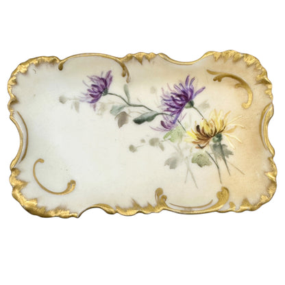 19th Century CFH GDM France Porcelain 7 pc Dresser Set Hand-Painted Floral+Gold
