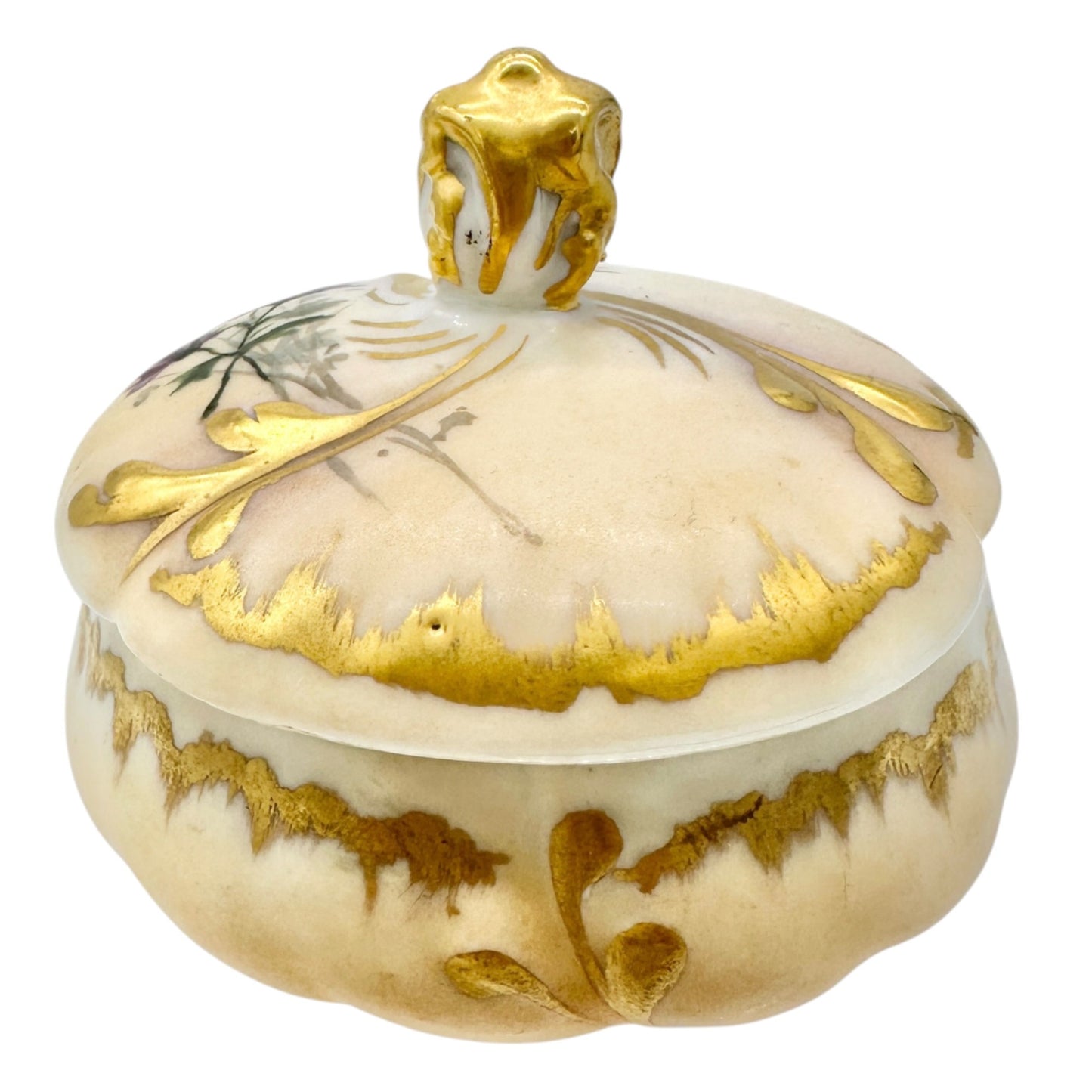 19th Century CFH GDM France Porcelain 7 pc Dresser Set Hand-Painted Floral+Gold