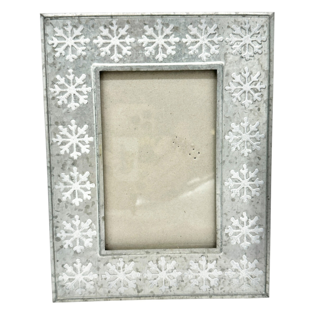 Silver White Snowflake Picture Frame 9x7 Holds 4x6 Photo Winter Holiday Decor