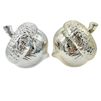 Silver and Gold Acorn-Shaped Decorative Figurines With Textured Finish Autumn
