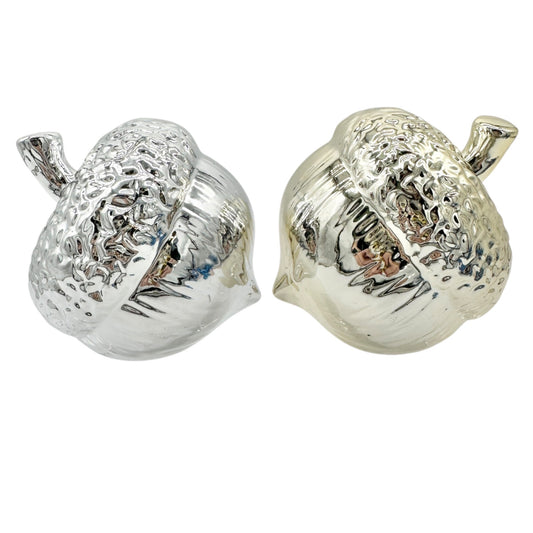 Silver and Gold Acorn-Shaped Decorative Figurines With Textured Finish Autumn