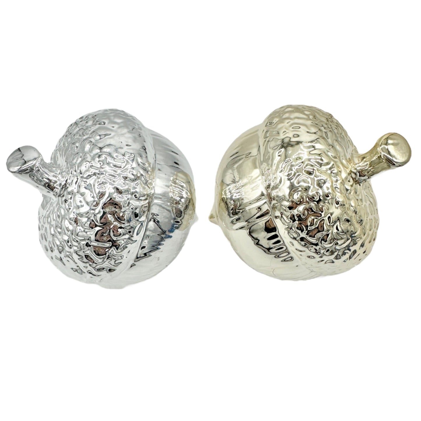 Silver and Gold Acorn-Shaped Decorative Figurines With Textured Finish Autumn