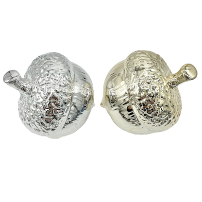 Silver and Gold Acorn-Shaped Decorative Figurines With Textured Finish Autumn