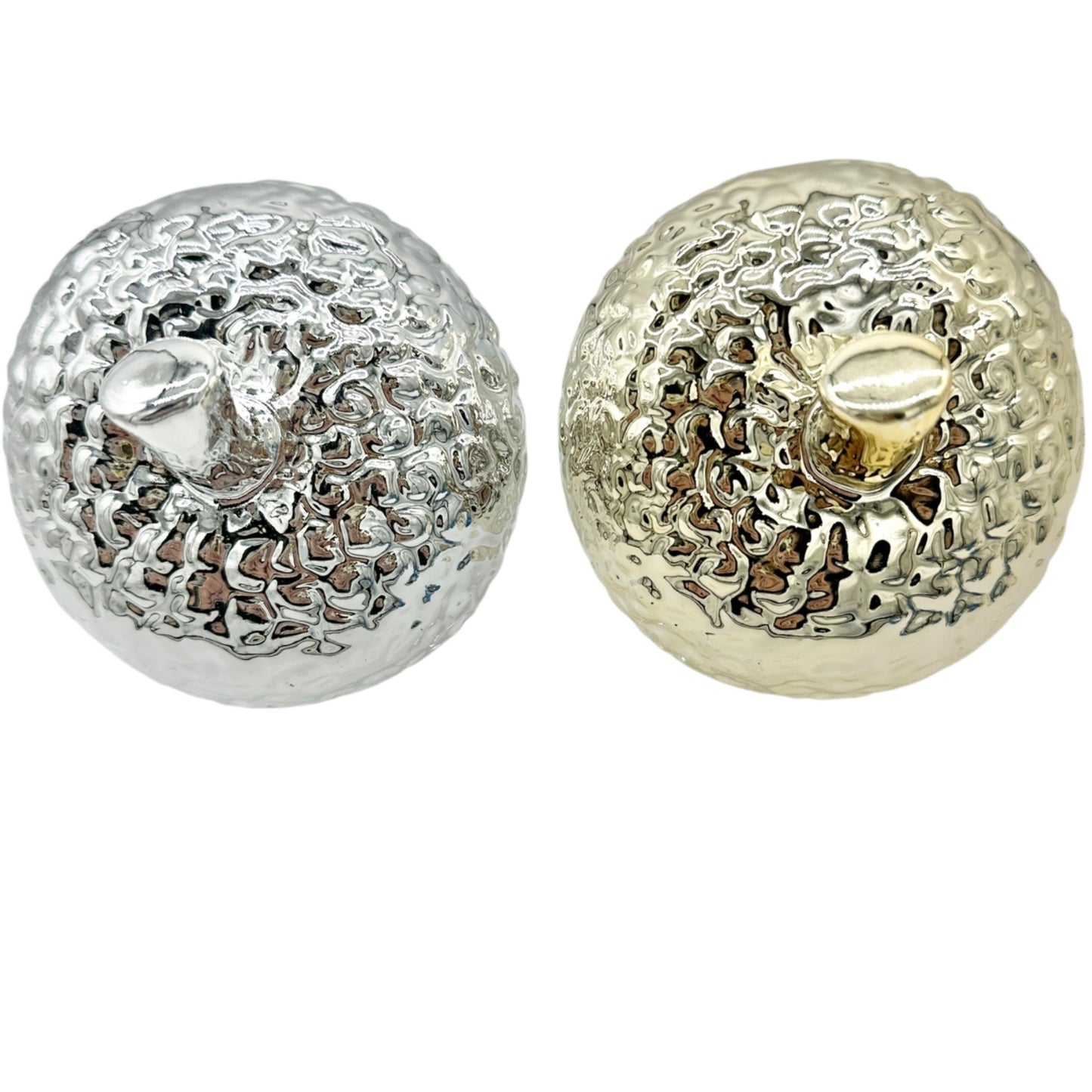 Silver and Gold Acorn-Shaped Decorative Figurines With Textured Finish Autumn