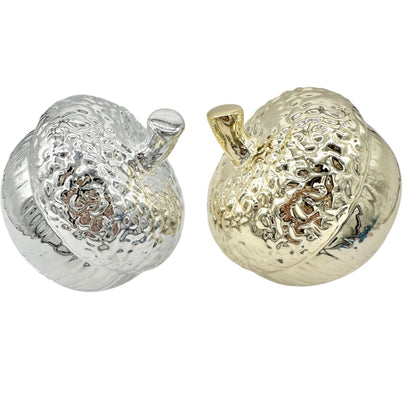 Silver and Gold Acorn-Shaped Decorative Figurines With Textured Finish Autumn