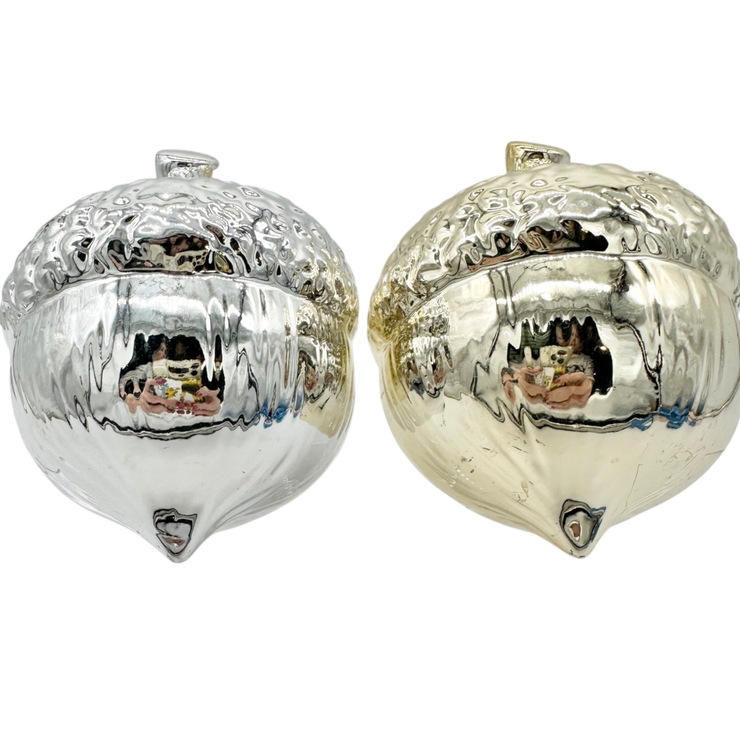 Silver and Gold Acorn-Shaped Decorative Figurines With Textured Finish Autumn