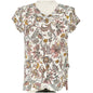 Rachel Zoe Top Womens Small Tan Mauve Floral Linen VNeck Short Sleeve Hi Low Hem