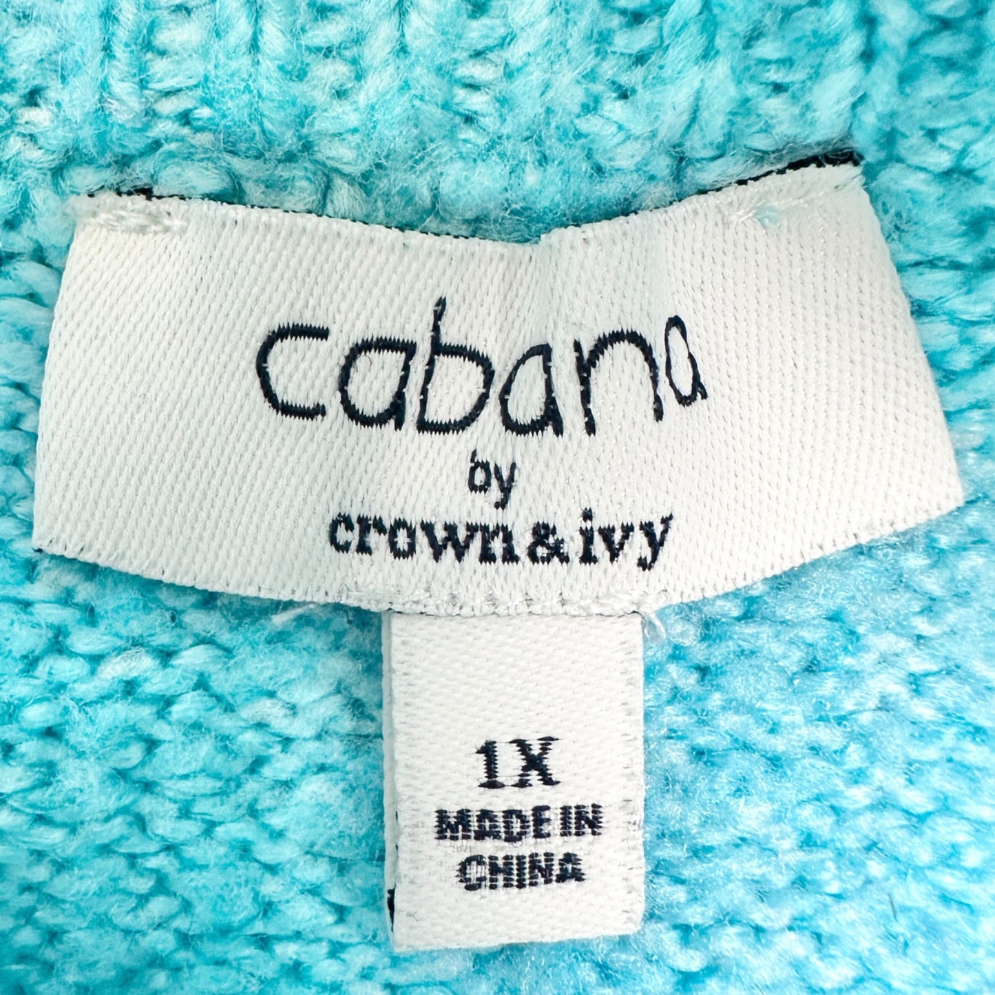 Cabana Sweater Womens 1X Sky Blue Turtleneck Sweater Acrylic Blend Crown & Ivy