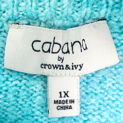 Cabana Sweater Womens 1X Sky Blue Turtleneck Sweater Acrylic Blend Crown & Ivy