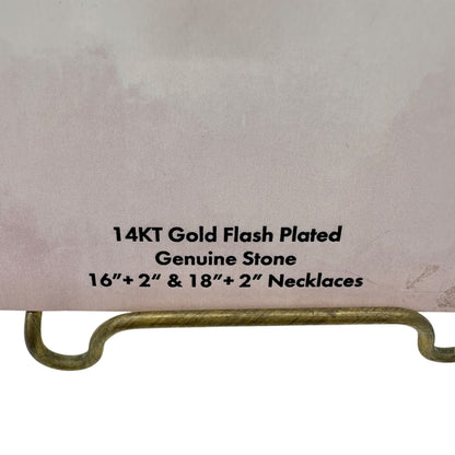 14KT Gold Flash Plated Layered Necklace Set Amethyst Crystal Flower Pendant
