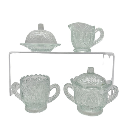 Vintage 4 Piece Childrens Tableware Set Arrowhead In Ovals Clear Glass