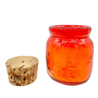 Blinko Jar Red Glass with Cork Stopper 3 Inch Handblown Style Textured Finish