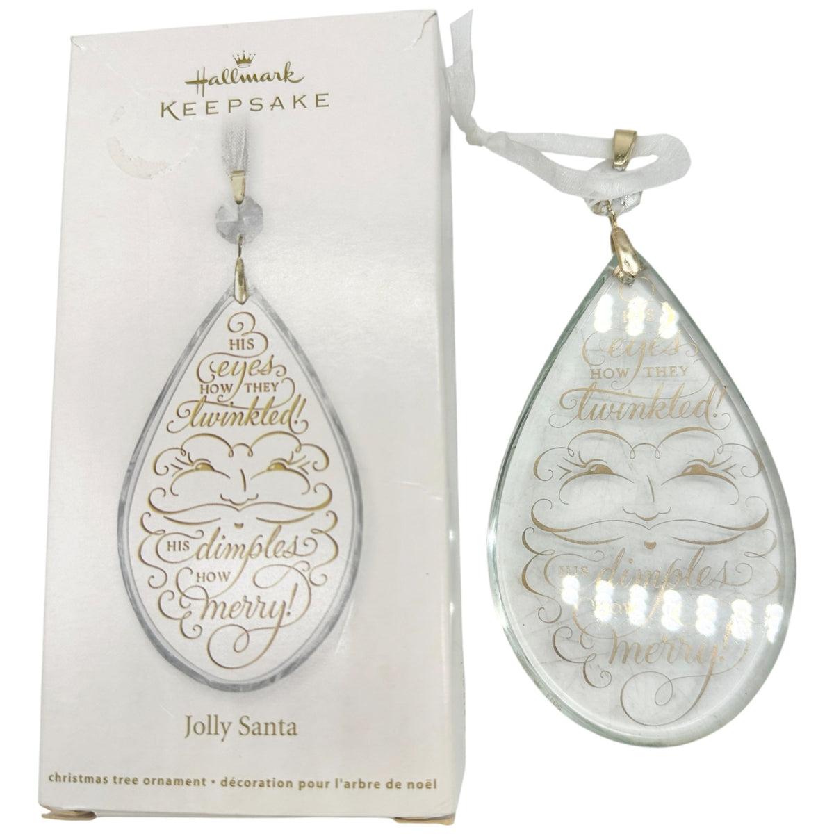 Hallmark Keepsake 2011 Jolly Santa Glass Ornament With Metallic Script Christmas
