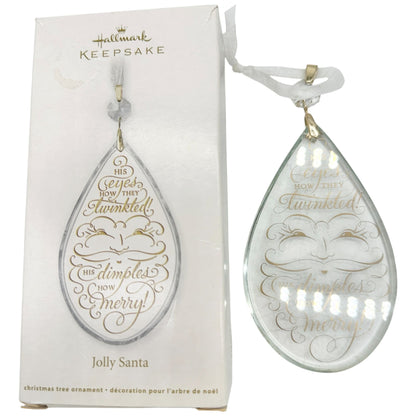 Hallmark Keepsake 2011 Jolly Santa Glass Ornament With Metallic Script Christmas