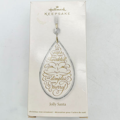 Hallmark Keepsake 2011 Jolly Santa Glass Ornament With Metallic Script Christmas