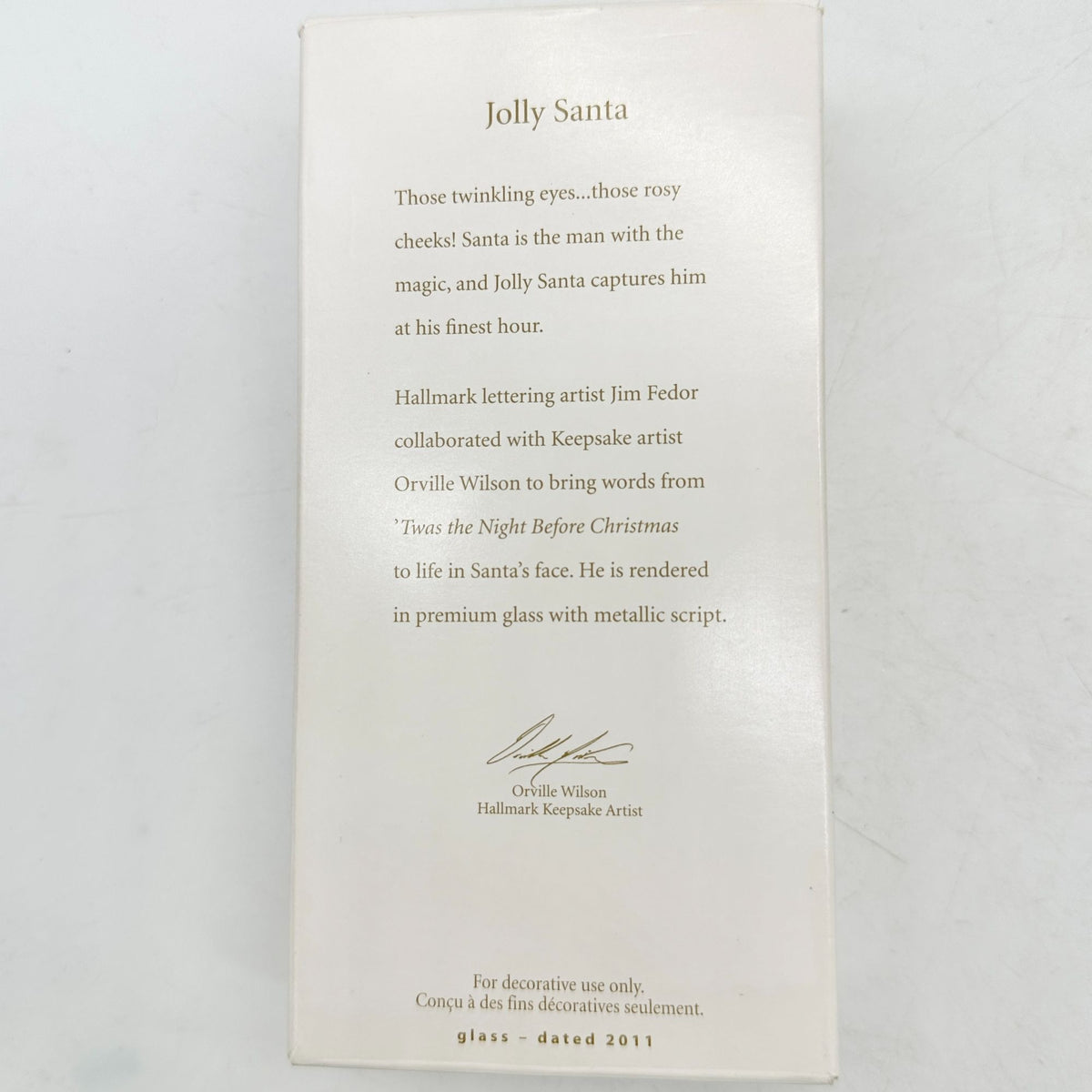 Hallmark Keepsake 2011 Jolly Santa Glass Ornament With Metallic Script Christmas