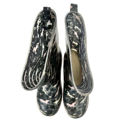 Capelli New York Rain Boots Girls Size 4 Rubber Black and Pink Unicorn Print