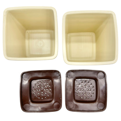 Vtg Plastic Salt and Pepper Shakers Fruit Design Brown Lids Mid-Century Decor 4"