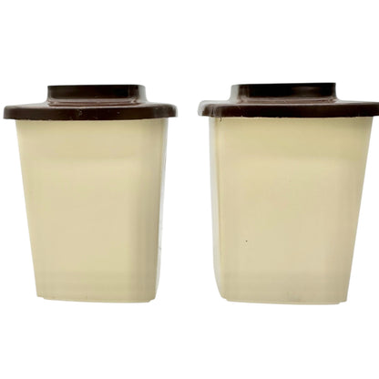 Vtg Plastic Salt and Pepper Shakers Fruit Design Brown Lids Mid-Century Decor 4"