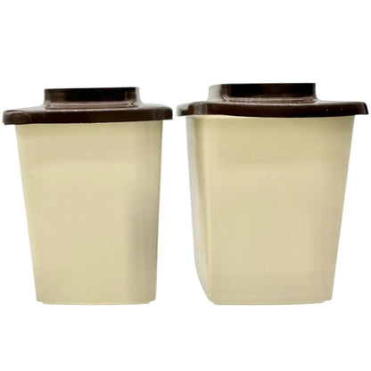 Vtg Plastic Salt and Pepper Shakers Fruit Design Brown Lids Mid-Century Decor 4"
