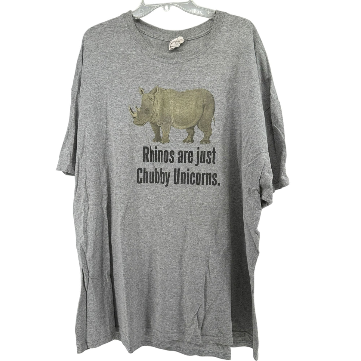 Rhinos Are Just Chubby Unicorns Funny Graphic T Shirt 3XL Gray Gildan Hvy Cotton