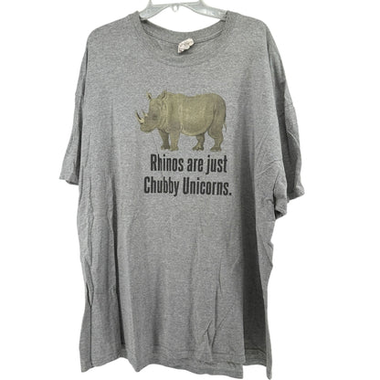 Rhinos Are Just Chubby Unicorns Funny Graphic T Shirt 3XL Gray Gildan Hvy Cotton