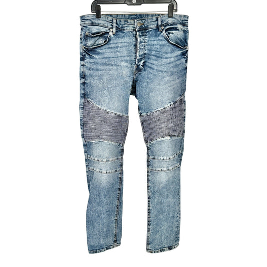 Jeans Mens 34 Skinny Moto Ribbed Knee Detail Distress Lt Wash Denim H&M Divided