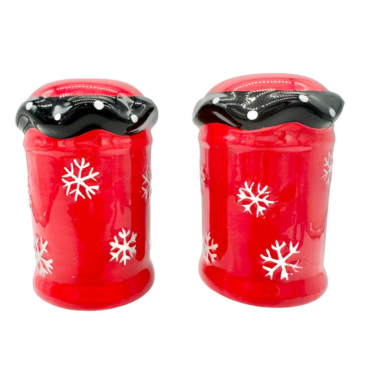 Christmas Red Snowflake Ceramic Salt and Pepper Shakers Festive Winter Decor