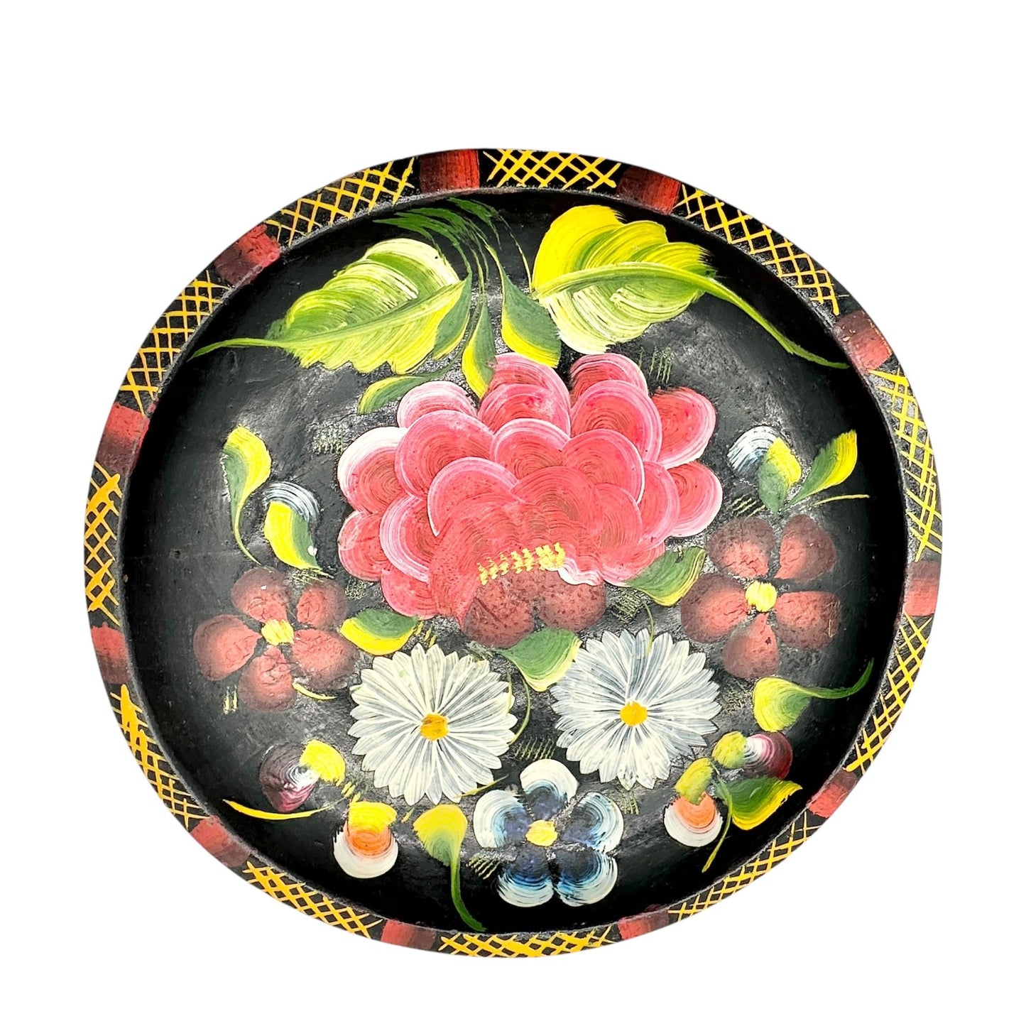 Handcrafted Mexican Floral Decorative Plate 8.5 inches Wooden