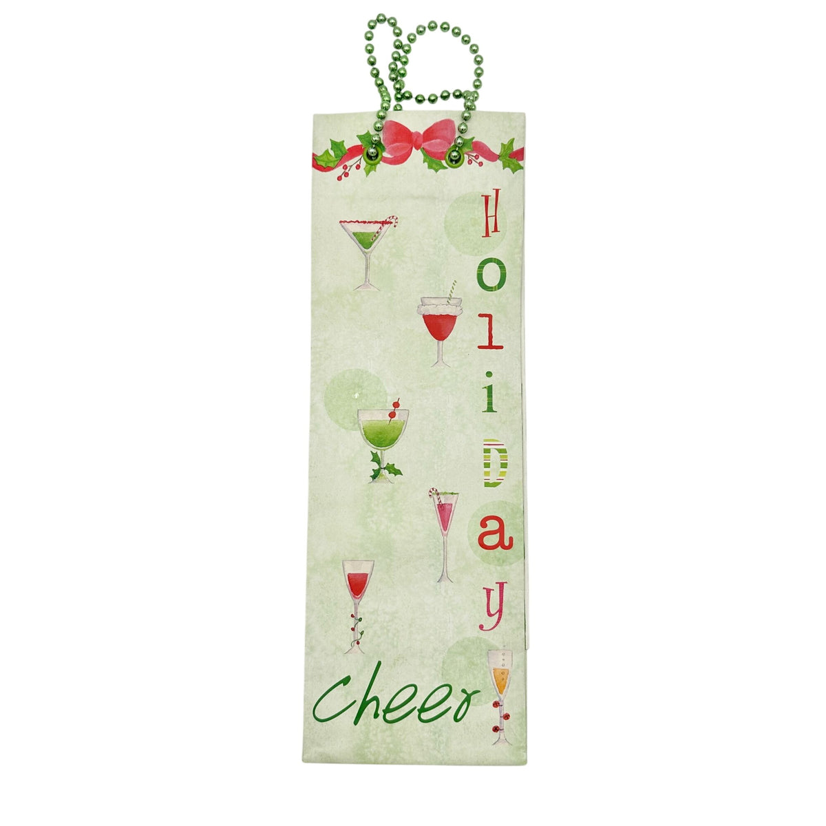 Holiday Bottle Gift Bag 15 inch Paper Green Drink Glasses