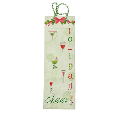 Holiday Bottle Gift Bag 15 inch Paper Green Drink Glasses
