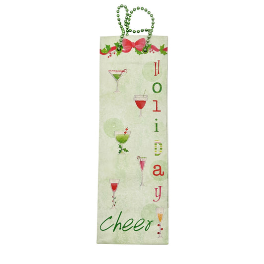 Holiday Bottle Gift Bag 15 inch Paper Green Drink Glasses