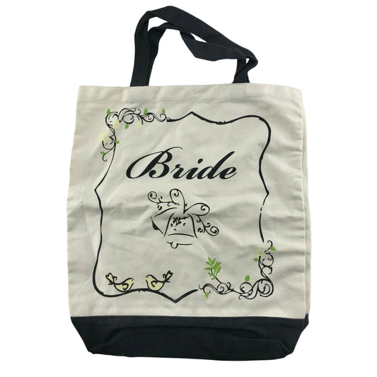Canvas Bride Tote Bag Black Off White Wedding Bells Medium Ceremony